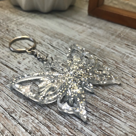 Silver Glitter Butterfly Keychain - Also available as a necklace or ornament - Picture 4 of 15